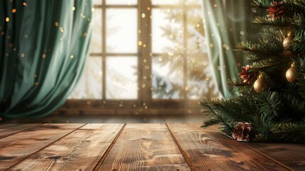 A christmas tree by window with lights and ornaments