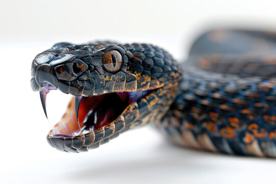 A snake striking with its fangs exposed