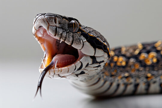 A snake striking with its fangs exposed