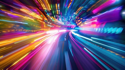 Blurred motion of colored lights creating a dynamic speed effect