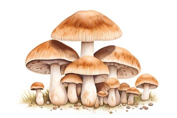 Set of mushrooms isolated on white background. Watercolor hand drawn illustration