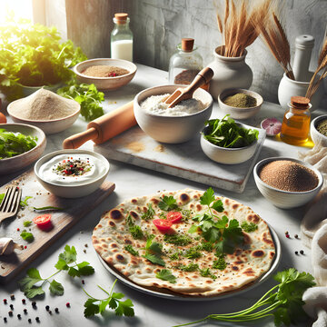 Whole Wheat Tendir Lavash Preparation on Marble Counter