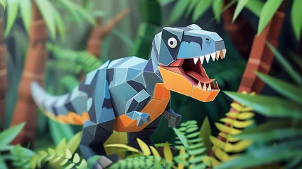 Küchenrückwand glas motiv A cute dinosaurus, layered paper style, paper folding art, A gorgeously rendered papercraft world, graphic design © rajagambar99