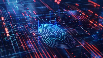 a wide futuristic banner design illustrating 2FA authentication login or cybersecurity measures like fingerprint recognition for secure online connections - obrazy, fototapety, plakaty