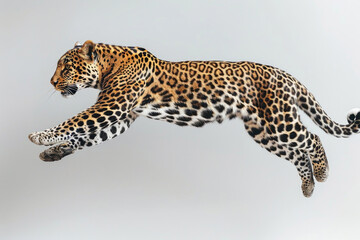 A leopard captured mid-leap