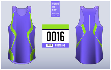 Running shirt design template, Tank top jersey mockup for athlete. Running singlet pattern. Uniform front view back view.