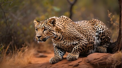  A leopard with unique patterns blending seamlessly into its environment, showcasing its exceptional camouflage abilities.