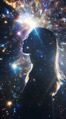 Guiding Light: Girl Gazing at Bright North Star,spiritual mindfulness consciousness