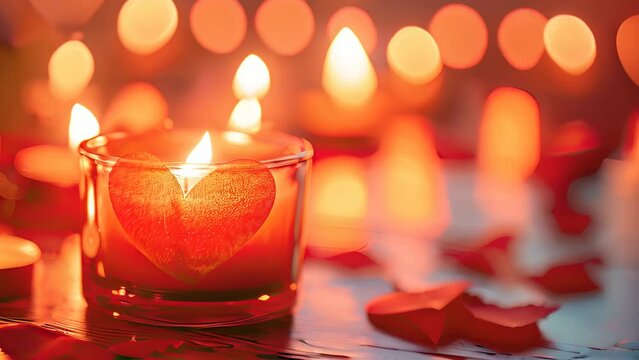 Candle flames forming a heart shape, love and warmth,