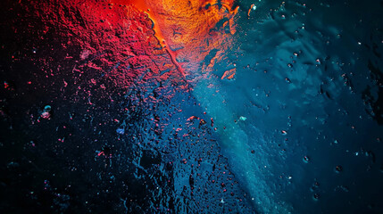 A colorful splash of water with a blue line in the middle. The water is full of small bubbles and the colors are bright and vibrant