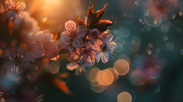 owering spring cherry tree close-up and light bokeh