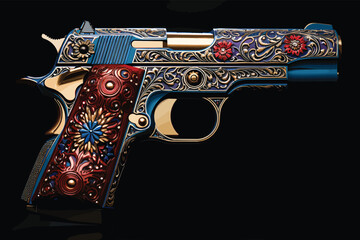 American magnum revolver with ornaments - obrazy, fototapety, plakaty