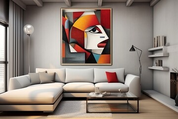 Monochrome Splashes: Abstract Cubism Art Gallery with Primary Color Concepts