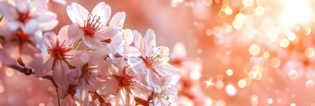 owering spring cherry tree close-up and light bokeh