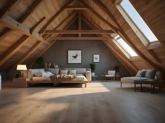 view inside modern luxury attic loft apartment - 3d rendering
