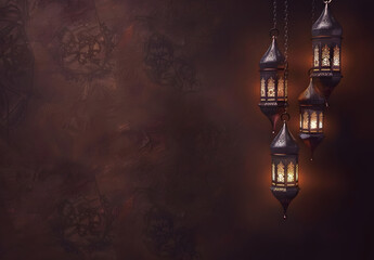 Eid mubarak background, lanterns, Eid ul adha islam muslim greeting faith - obrazy, fototapety, plakaty