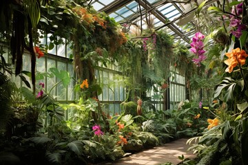 Fototapeta na wymiar Canopy Layering Brilliance: Epiphytes Display in Amazon Rainforest Conservatory