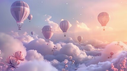 Obraz premium Enchanting Hot Air Balloon Fantasy in Serene Pastel Sky