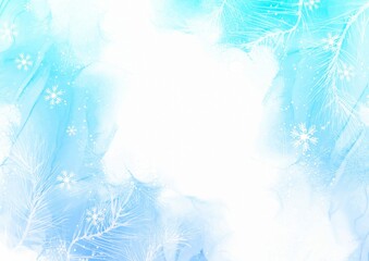 Fototapeta na wymiar Christmas background with alcohol ink design snowflakes