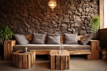 Zero-VOC Eco-Friendly Earthship Living Room: Reclaimed Railway Sleeper Wood Decor