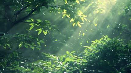 forest - fresh leaves and sun rays - obrazy, fototapety, plakaty