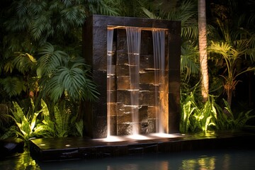 Submerged Lighting Evening Allure: Floating Waterfall Garden Features