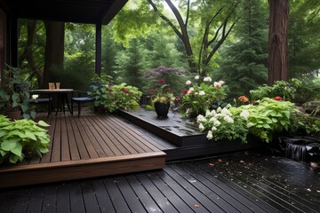 Obraz premium Floating Waterfall Garden Features: Wood Deck & Viewing Platforms Escape