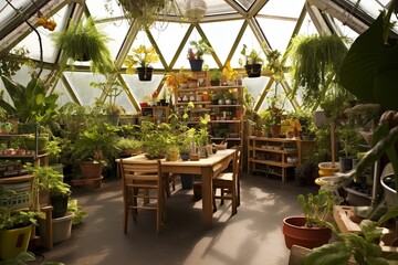 Fototapeta premium Algae Bioreactors & Food Forest Setup: Geodesic Dome Greenhouse Inspirations