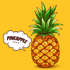 Pineapple Cartoon Illustration, Vibrant and Cheerful Tropical Fruit Character, Perfect for Summer Designs.