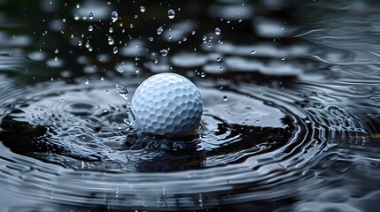 Dramatic Splash from a Golf Ball Sinking into a Peaceful Pond