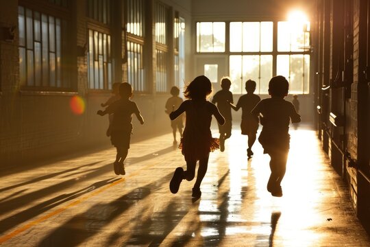 kids running school, students attending school education, Front view of happy diverse school kids running, Ai generated, kids running school, students attending school education, Ai generated
