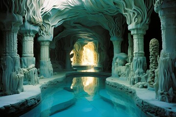 Enchanting Aquamarine Pool Designs with Barnacle Backrests at the Lost City of Atlantis - obrazy, fototapety, plakaty
