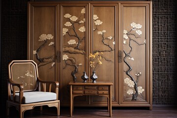 Bird and Flower Motifs: Ming Dynasty Bedroom with Elegant Natural Wood Finishes