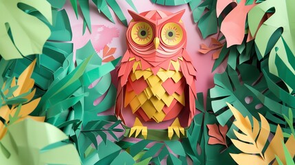 A cute OWL, layered paper style, paper folding art, A gorgeously rendered papercraft world, graphic design,