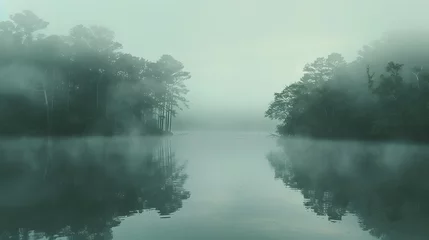 Foto op Aluminium Misty morning scene with fog rising above a serene water body © Jing