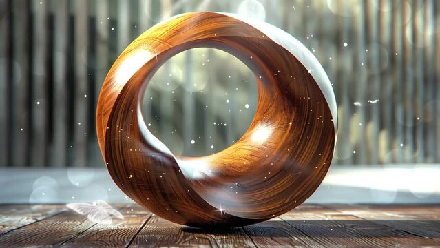realistic render of a toroidal shape with wood material. seamless looping overlay 4k virtual video animation background