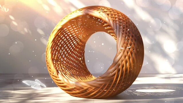realistic render of a toroidal shape with wicker. seamless looping overlay 4k virtual video animation background
