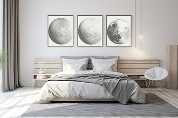 Moon Phase Wall Art and Plush Gray Rugs: Moonlight Serenity Bedroom Decors