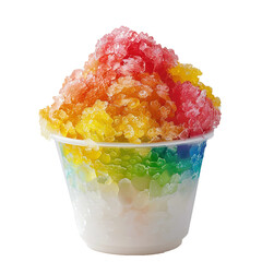 Rainbow Hawaiian Shave Ice, Shaved Ice or Snow Cone dessert isolated. on a white background