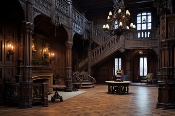 Carved Oak Paneling and Antique Candelabras: Neo-Gothic Castle Foyer Concepts