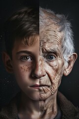 Young Boy and Elderly Man Portrait Juxtaposition Expressing The Circle of Life