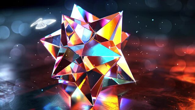 realistic render of a star shaped polyhedron prism. seamless looping overlay 4k virtual video animation background
