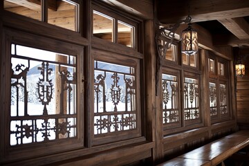 Snowflake Etched Windows and Ironwork Railings: Rustic Mountaineer's Ski Lodge Inspiration