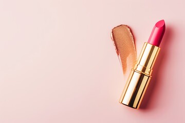 Pink Lipstick and Smear on Pastel Background, Cosmetics Product Presentation