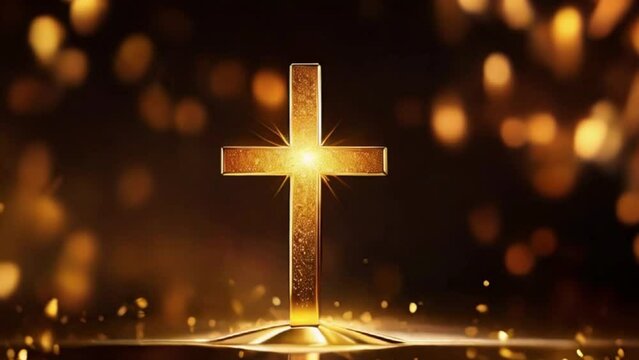 Cross symbol with radiant bokeh background gold luxury light