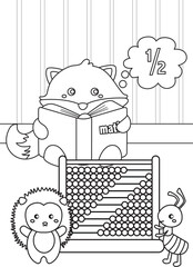 Cute Animals Fox Learning Mathematis Cartoon Coloring Activity For Kids and Adult