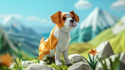 A cute dog, layered paper style, paper folding art, A gorgeously rendered papercraft world, graphic design,