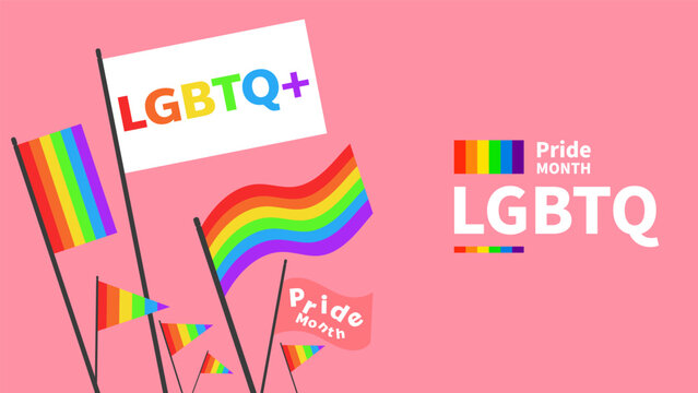 Pride Symbols on pink background ,Pride Month at June LGBTQ Symbols, Human rights or diversity concept, Vector illustration EPS 10
