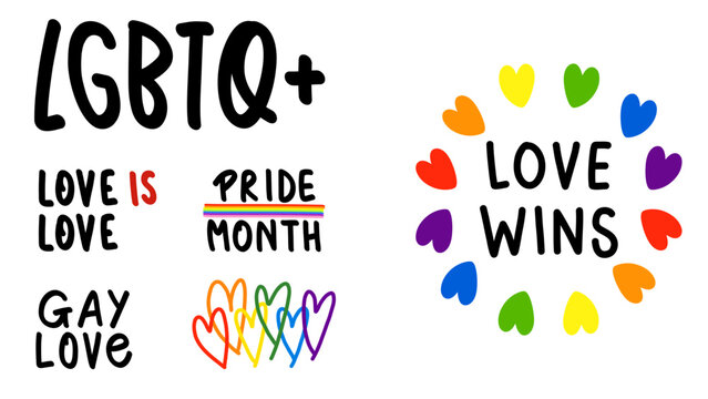Pride hand written Symbols on white background ,Pride Month at June LGBTQ Symbols, Human rights or diversity concept, Vector illustration EPS 10