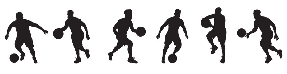silhouette of a person. set of silhouettes of basketball players. Athletes with a ball in dynamic poses. Sports, healthy lifestyle, basketball	, football
